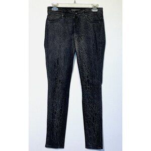 𝅺RICH & Skinny Black White Crackle Print Stretch Skinny Jeans